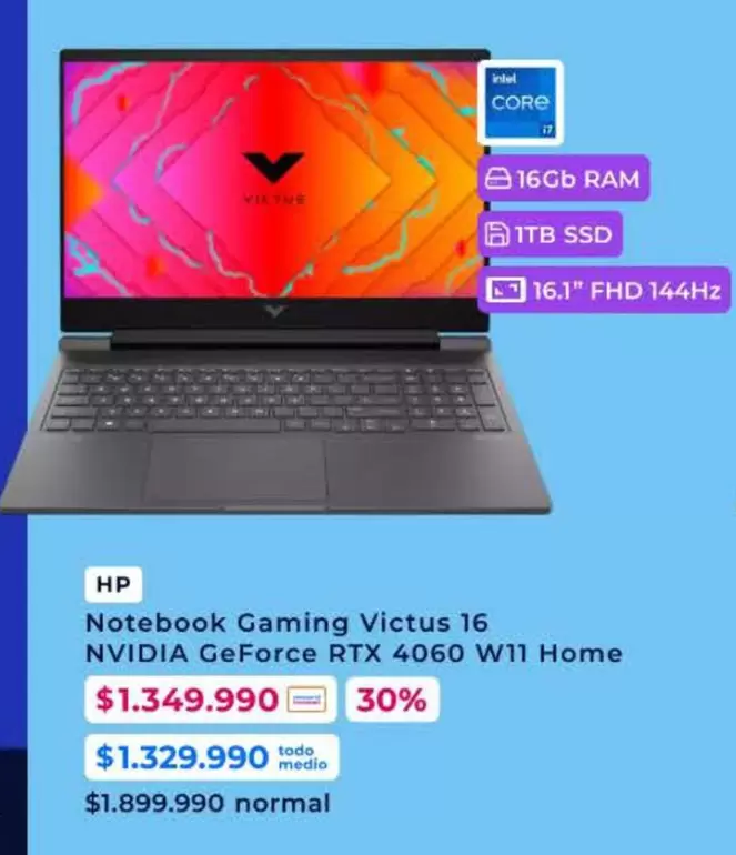 HP - Notebook Gaming Victus 16 NVIDIA Geforce RTX 4060 W11 Home