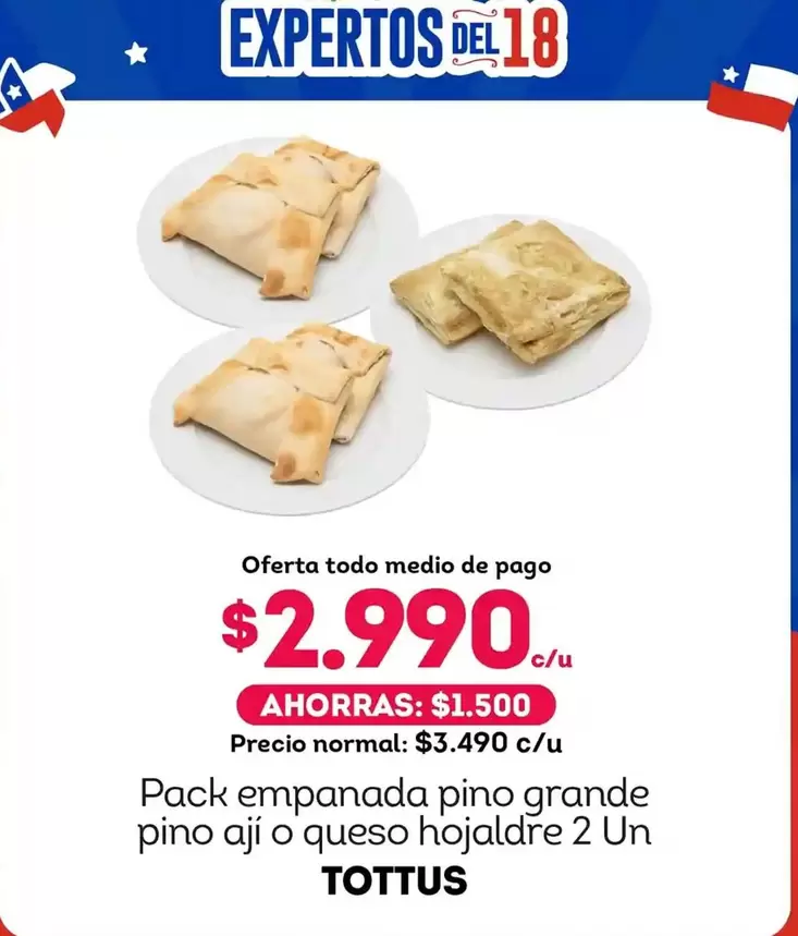 Tottus - Pack Empanada Pino Grande Pino Aji O Queso Hojaldre 2 Un