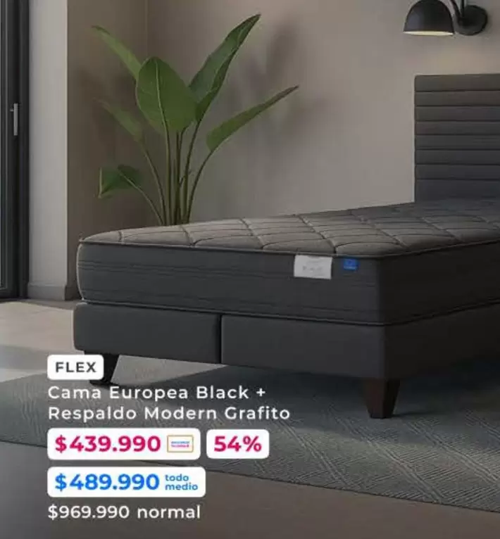 Flex - Cama Europea Black + Respaldo Modern Grafito