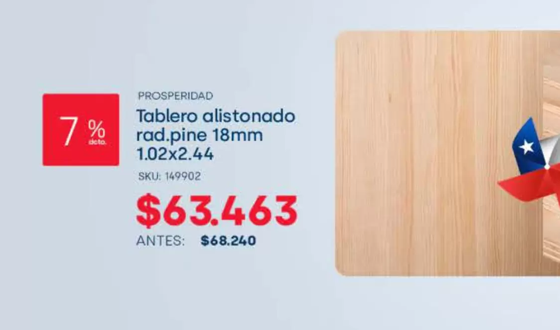 Tablero Alistonado Rad.Pine 18mm