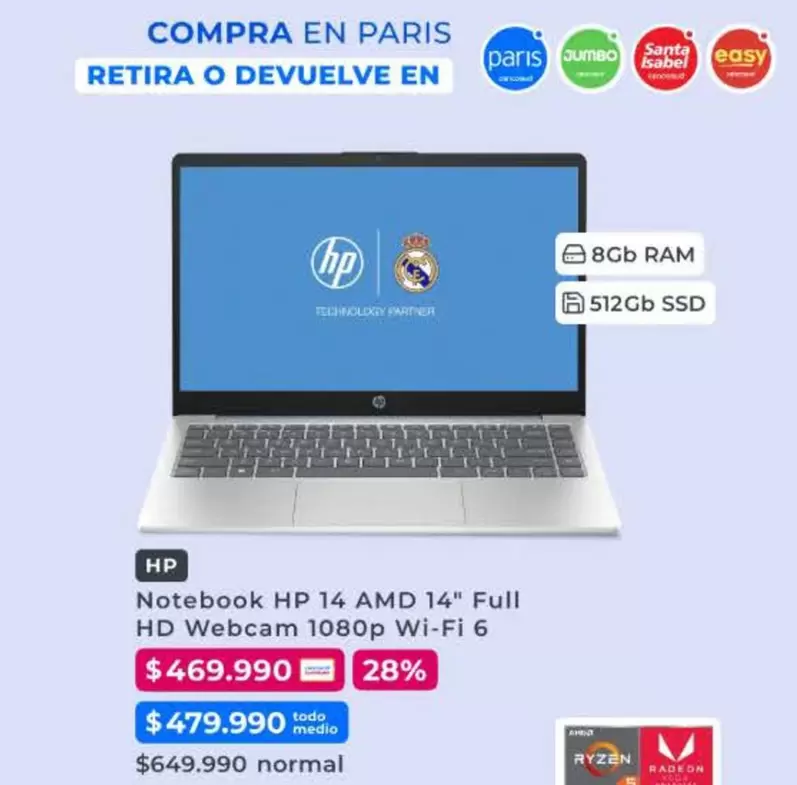 HP - Notebook 14 Amd 14" Full Hd Webcam 1080p Wi-Fi 6