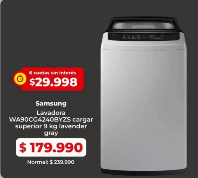 Samsung - Lavadora WA90CG4240BYZS CARGAR SUPERIOR 9 kg Lavender