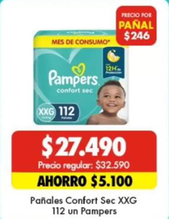 Pampers - Pañales Confort Sec Xxg 112 Un