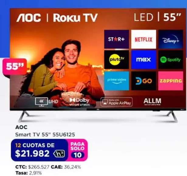 Roku - AOC Smart TV 55" 55U6125