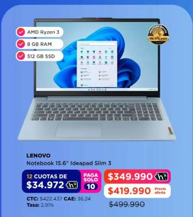 Lenovo - Notebook 15.6" Ideapad Slim 3 12 Cuotas De Paga