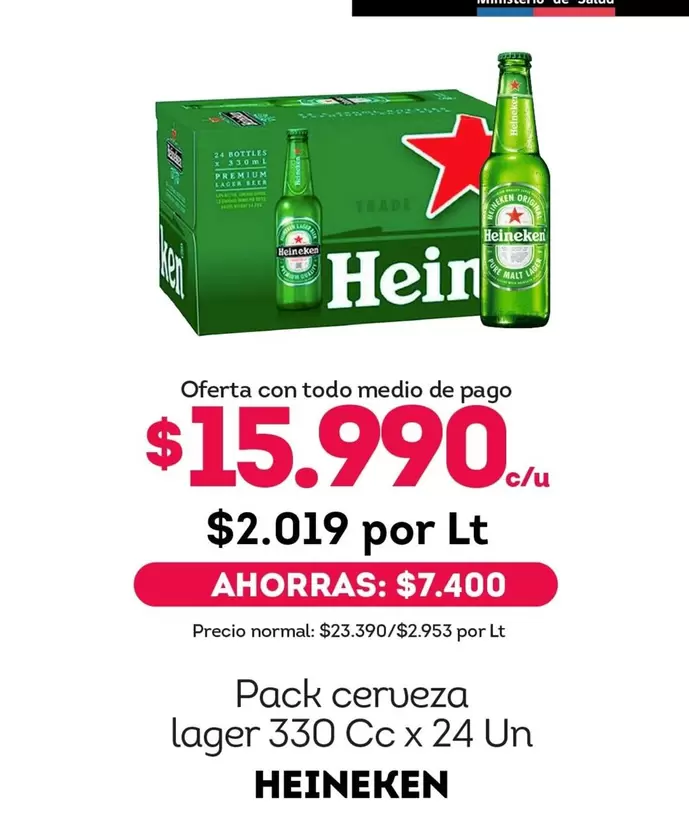 Heineken - Pack Cerveza Lager 330 Cc X 24 Un