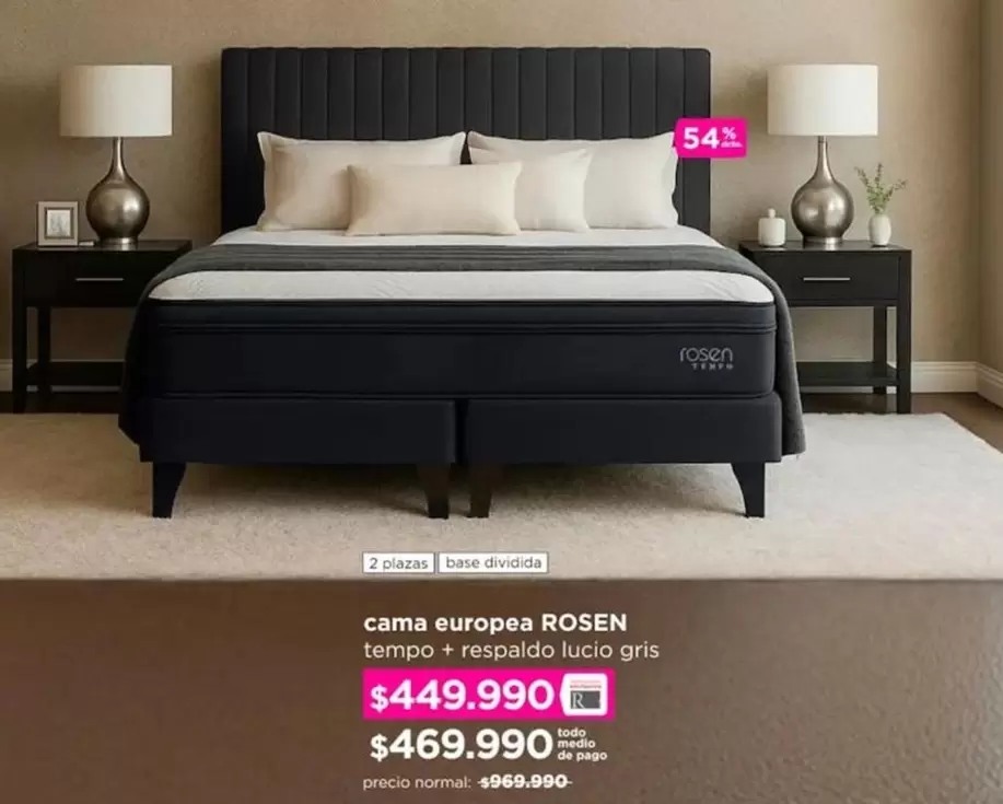 Rosen - Cama Europea Tempo + Respardo Lucio Gris