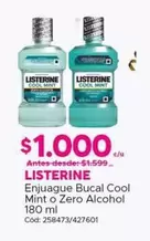 Listerine - Enjuague Bucal Cool Mint O Zero Alcohol