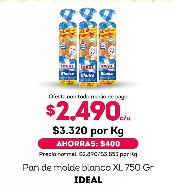 Ideal - Pan De Molde Blanco Xl 750 Gr