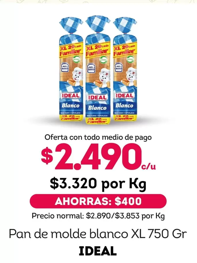 Ideal - Pan De Molde Blanco Xl 750 Gr
