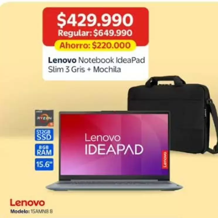 Lenovo - Notebook IdeaPad Slim 3 Gris + Mochila
