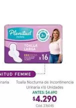 Plenitud - Toalla Nocturna De Incontinencia Urinaria X16 Unidades