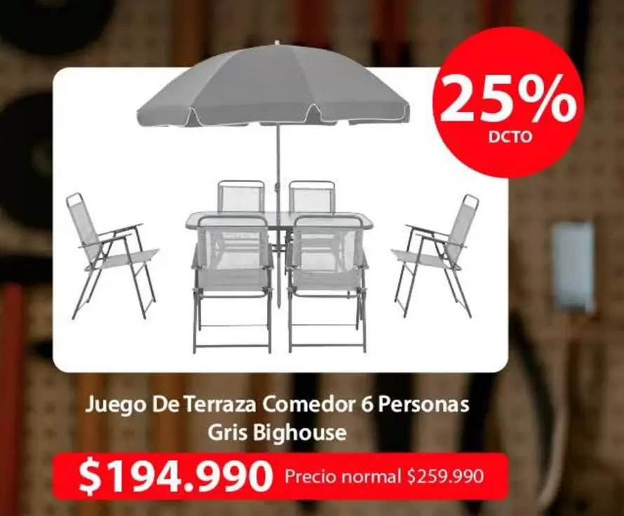 Juego De Terraza Comedor 6 Personas Gris Bighouse