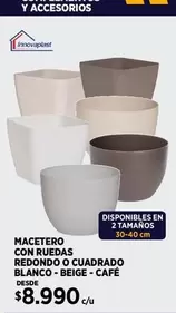 Macetero Con Ruedas Redondo O Cuadrado Blanco-Beige-Cafe