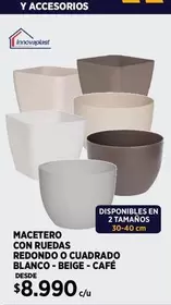Macetero Con Ruedas Redondo O Cuadrado Blanco-Beige-Cafe