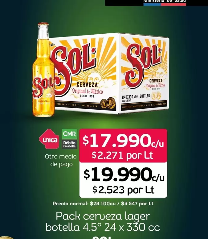Sol - Pack Cerveza Lager Botella