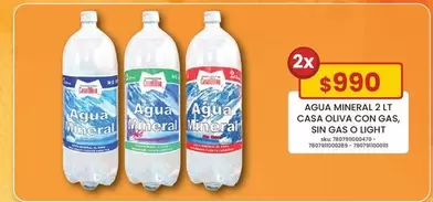 Agua Mineral 2 Lt Casa Oliva Con Gas, Sin Gas O Light