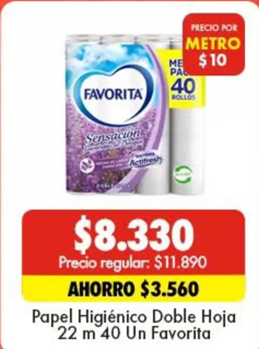 Favorita - Papel Higiénico Doble Hoja 22 M 40 Un
