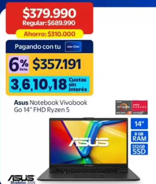 Asus - Notebook Vivobook 14" FHD Ryzen 5