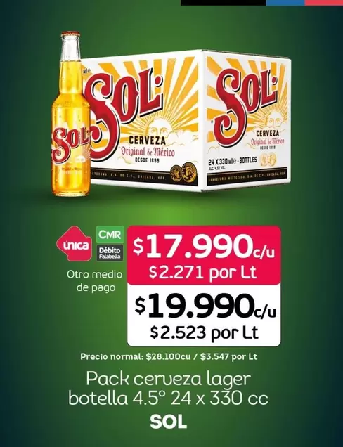 Sol - Pack Cerveza Lager Botella