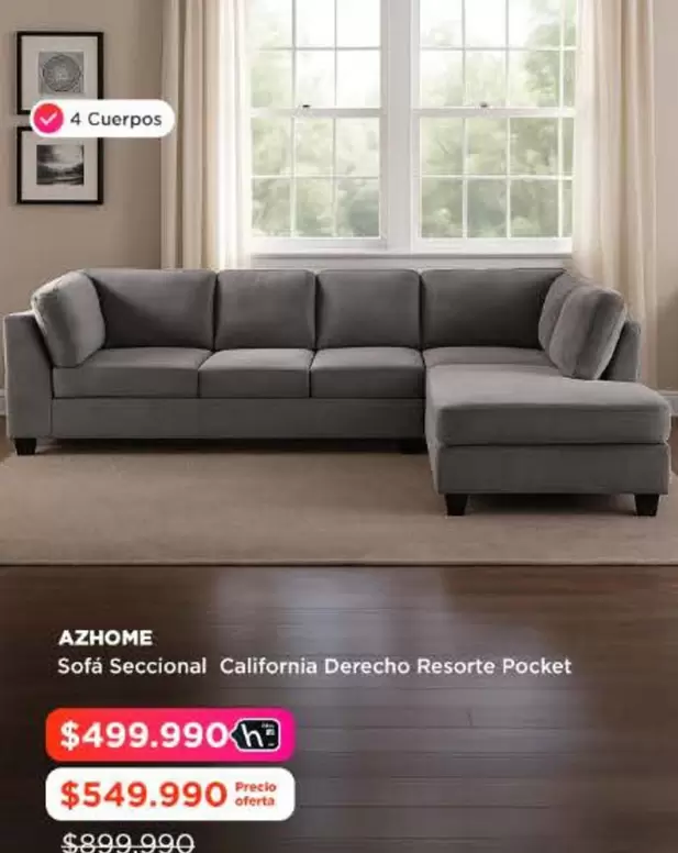 Sofa Seccional California Derecho Resorte Pocket