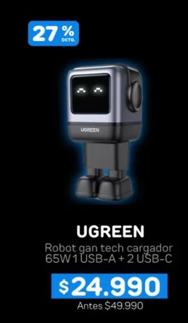 Robot Gan Tech Cargador 65w 1 Usb-a + 2 Usb-c