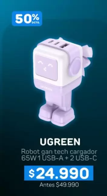 Robot Gan Tech Cargador 65w 1 Usb-a + 2 Usb-c