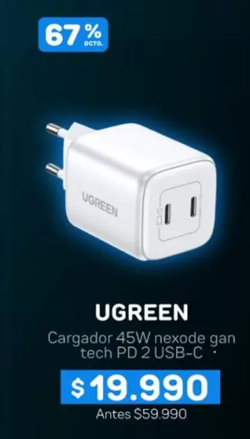 Cargador 45w Nexade Gan Tech Pd 2 Usb-c