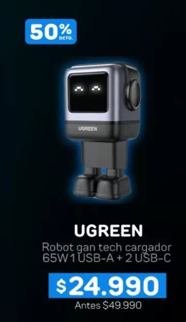 Robot Gan Tech Cargador 65w 1 Usb-a + 2 Usb-c