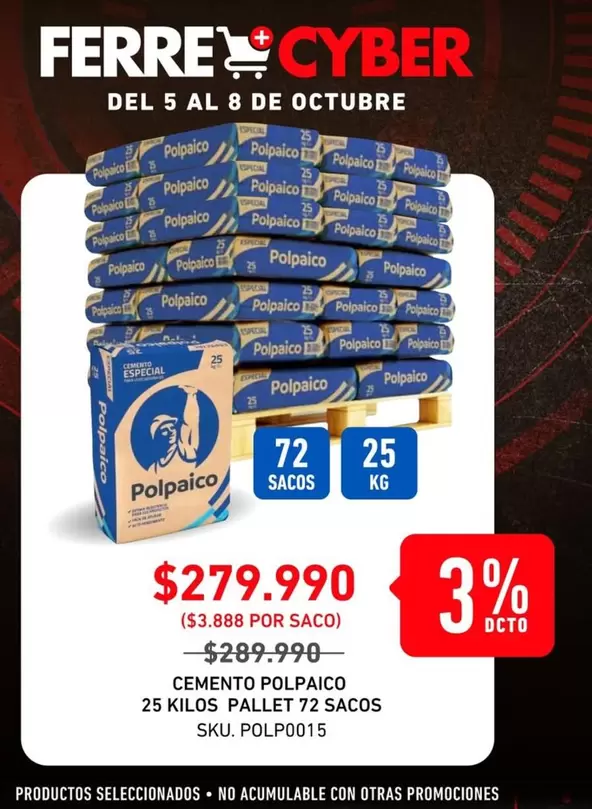 Cemento Polpaico 25 Kilos Pallet 72 Sacos