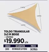 MTS - Toldo Triangular 3x3 M Beige