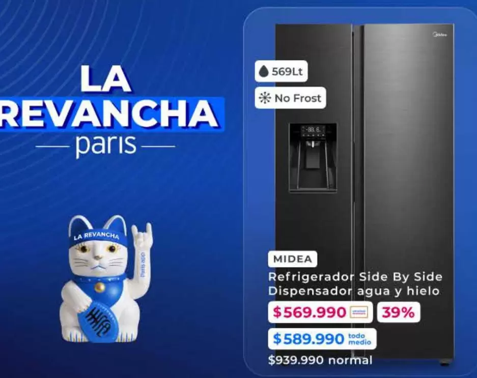 Midea - Refrigerador Side By Side Dispensador Agua Y Hielo
