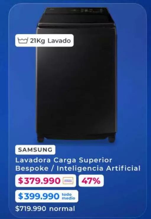 Samsung - Lavadora Carga Superior Bespoke/Intellegencia Artificial