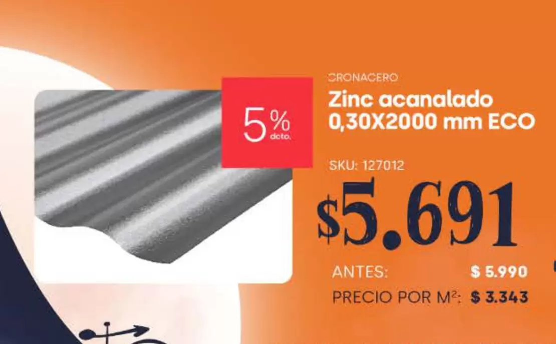 Zinc Acanalado 0.30x2000 Mm Eco