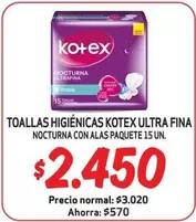 Kotex - Toallas Higienicas Ultra Fina Nocturna Con Alas Paquete