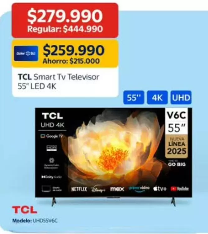 TCL - Smart Tv Televisor 55" LED 4K