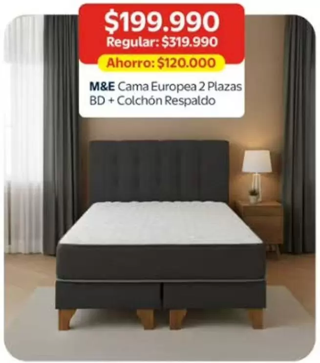 M&E Cama Europea 2 Plazas Bd + Colchón Respaldo