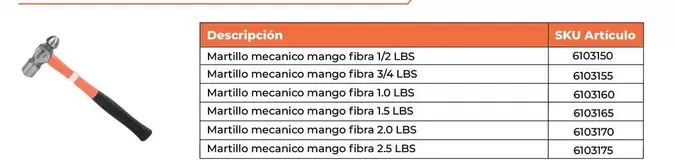 Martillo Mecanizac Manzo Fibra 1/2 Lbs