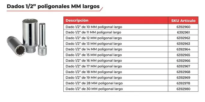 Dewalt - Dados 1/2" Poligonales Mm Largos