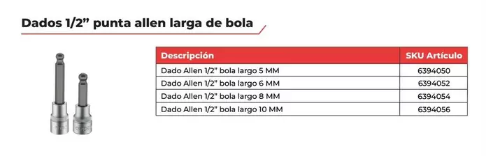 Dados 1/2" Punta Allen Larga De Bola