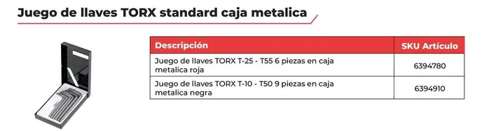 Juego De Llaves Torx Standard Caja Metalica