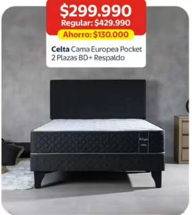Celta -  Cama Europea Pocket 2 Plazas Bd+ Resaldo