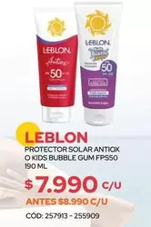Leblon - Protector Solar Antiox O Kids Bubble GUM FPS50