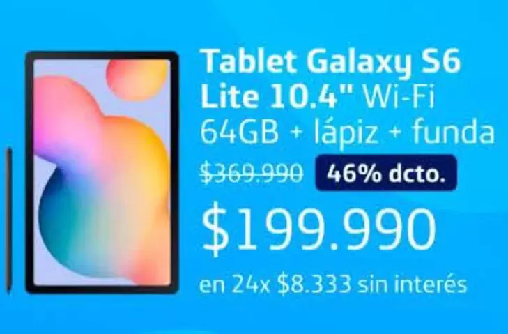 Tablet Galaxy S6 Lite 10.4" Wi-Fi 64GB + Lapiz + Funda