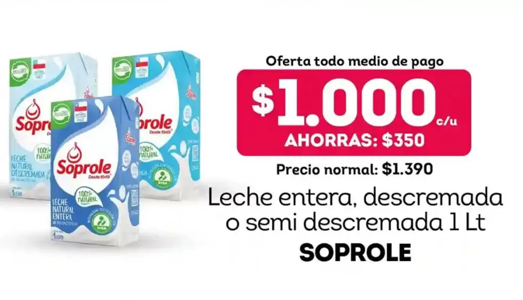 Soprole - Leche Entera, Descremada O Semi Descremada