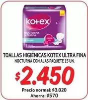Kotex - Toallas Higienicas Ultra Fina Nocturna Con Alas Paquete