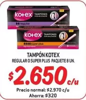 Kotex - Tampón Regular O Super Plus Paquete 8 Un