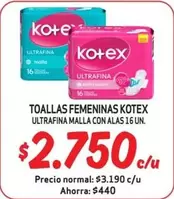 Kotex - Toallas Femeninas Ultrafina Malla Con Alas