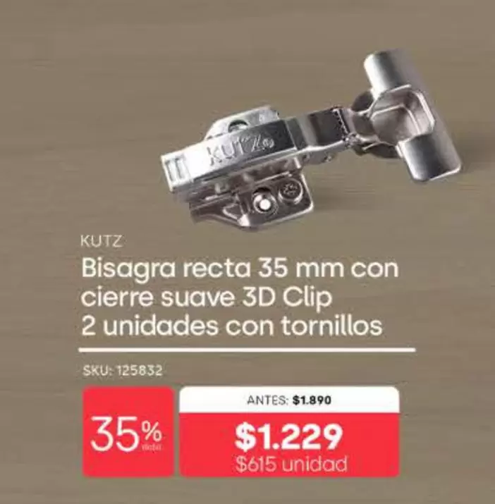 Suave - BI Sagra Recta 35 Mm Con Cierre 3d Clip 2 Unidades Con Tornillos