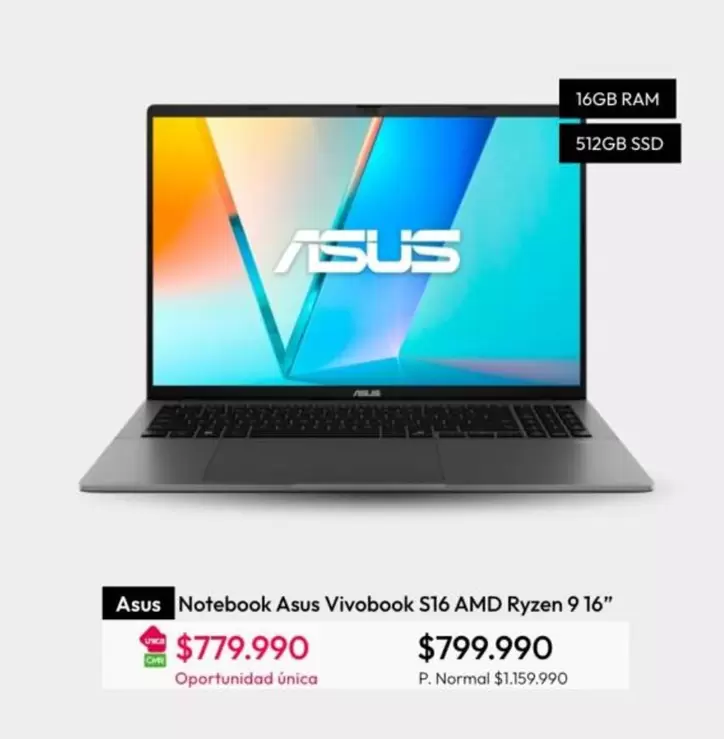 Asus - Notebook Vivobook S16 Amd Ryzen 9 16"
